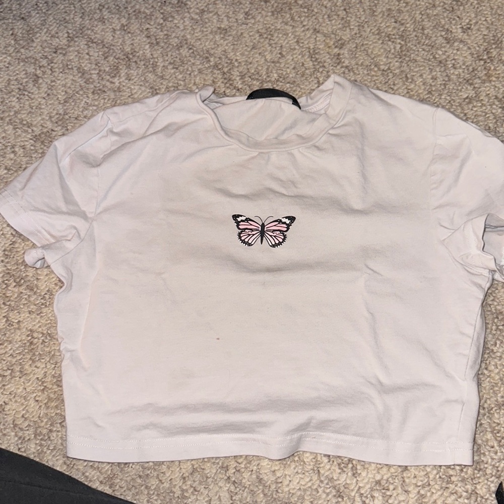 White butterfly cropped top